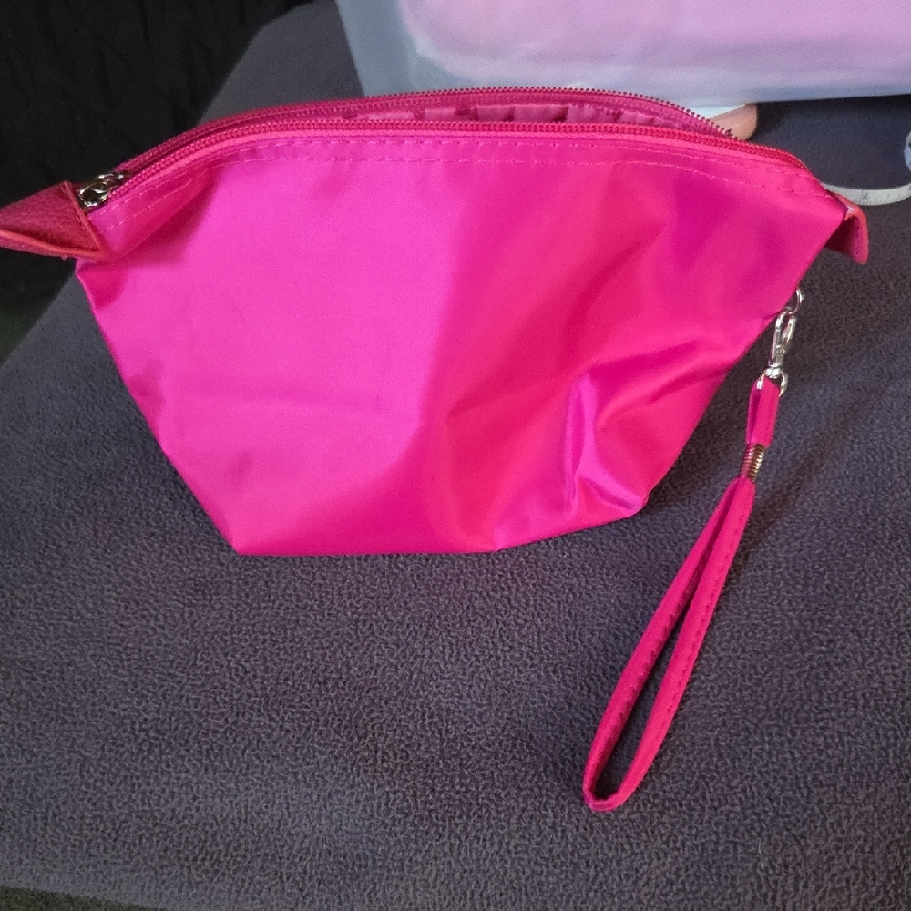 Vibrant Pink Cosmetic Bag with Water-Resistant Sheen